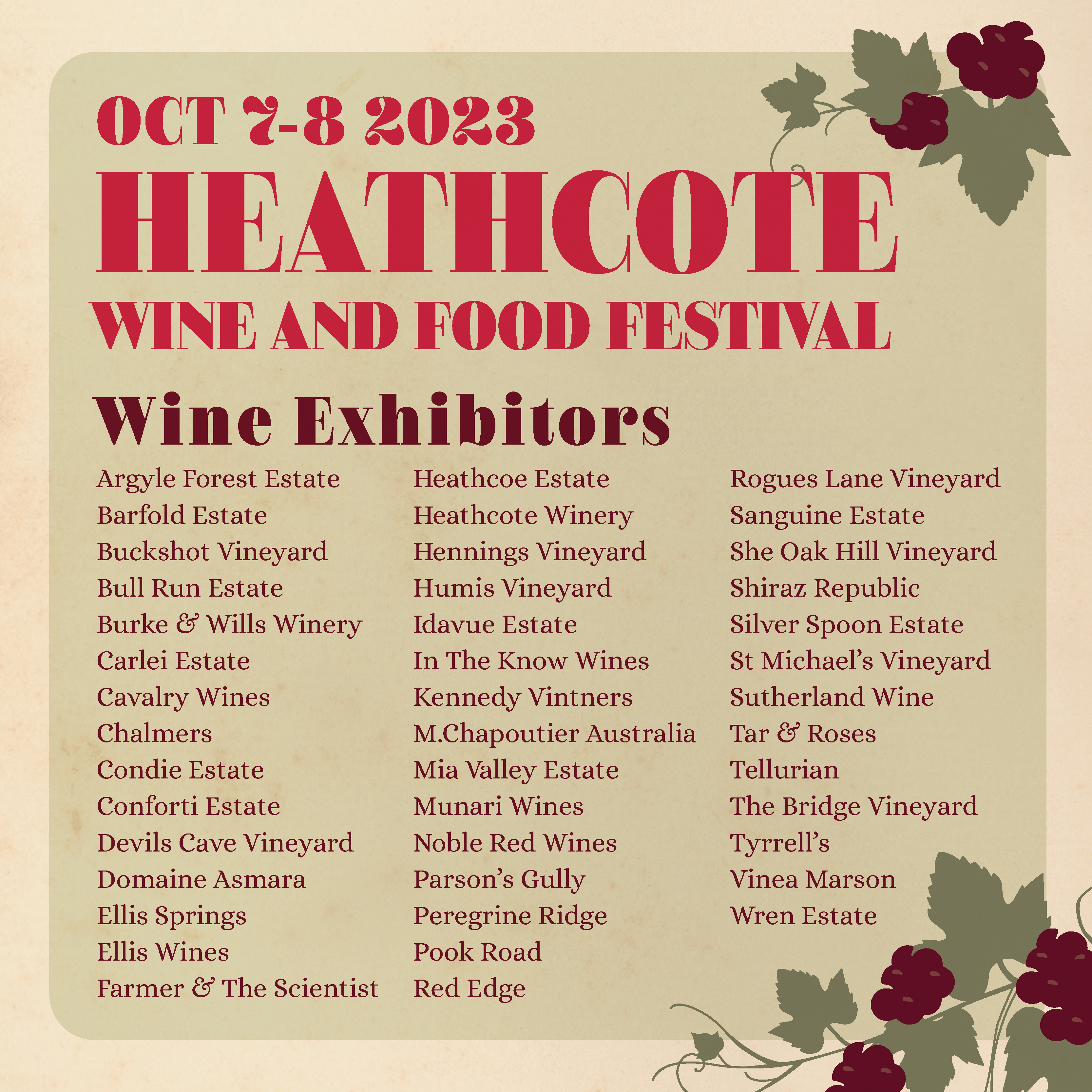 Heathcote Wine and Food Festival 2023 Wine Exhibitors Social Media Tile